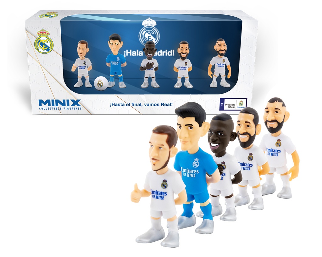 EOL - Minix - Football Stars - Figurines PVC 7 cm - Pack de 5 Real Madrid - B (Hazard / Courtois / Benzema / Vini JR / Carvajal)  (W3)