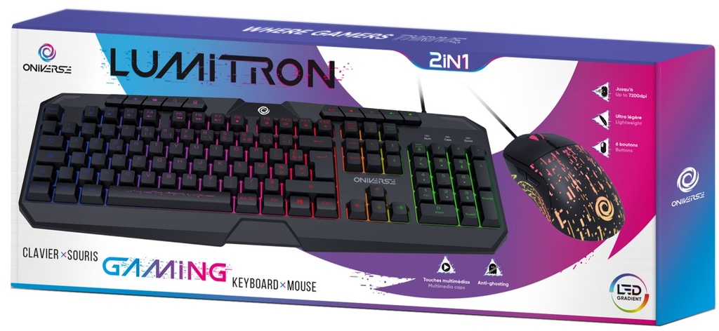 ONIVERSE - Pack Gaming LUMITRON 2 en 1- Clavier + Souris