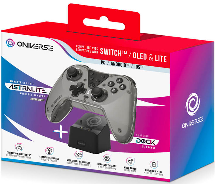 ONIVERSE - Manette ASTRALITE Nysa Grey - Sans fil Bluetooth pour Nintendo Switch / PC / IOS / Android - Black Star (copie)